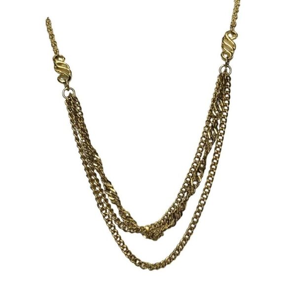 Celebrity NY Womens Gold Tone 3 Tier Multi Chain Choker Vintage Necklace 16” - Picture 8 of 9